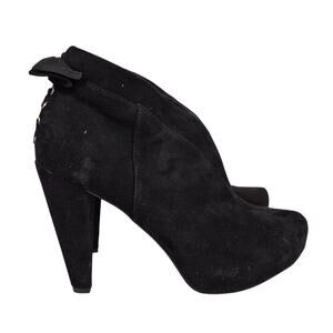 G by Guess Tarrah-SS Black Multi Fabric Faux Suede Booties Lace Up Design Sz 9